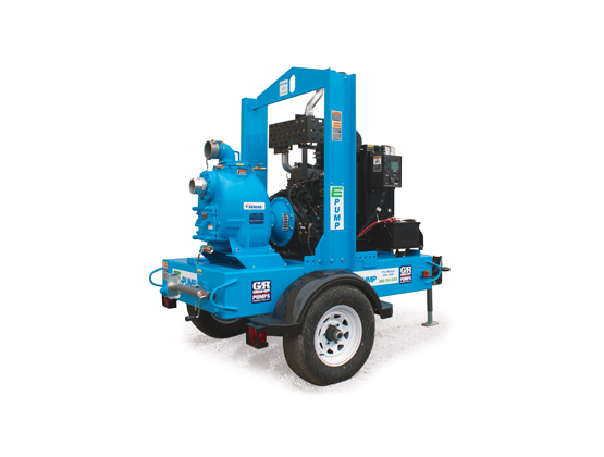 Trailer-mounted self-priming pump used for high-flow applications, illustrating real-world pump performance and efficiency