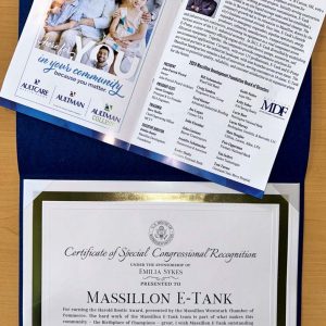 Certificate of Special Congressional Recognition awarded to Massillon E-Tank for economic development and community impact
