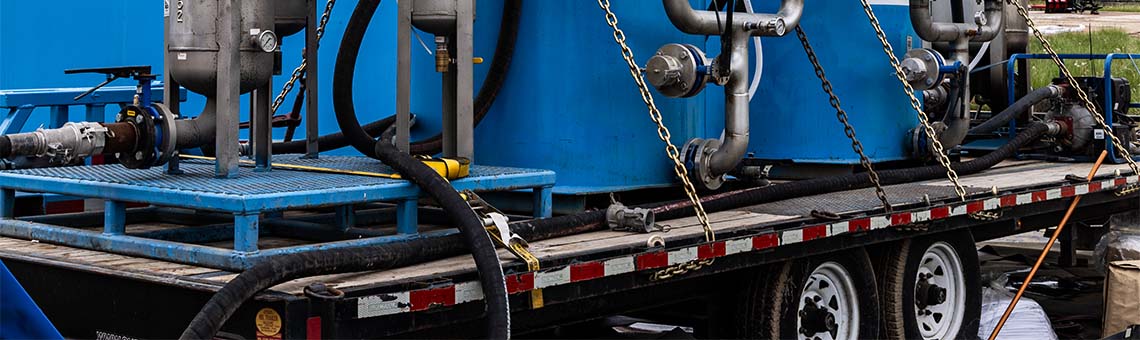 Fluid system delivery and installation with tanks, pumps, and piping secured and transported to the jobsite for turnkey setup.