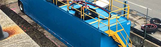 Industries served by E-Tank: municipal bypass and temporary fluid storage tank with hose connections.